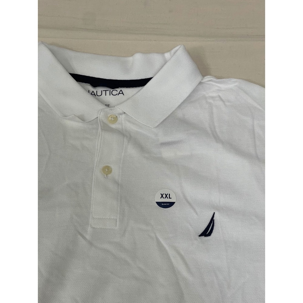 Nautica Mens Slim Fit Cotton Pique Polo Shirt White XXL Short Sleeve Logo New